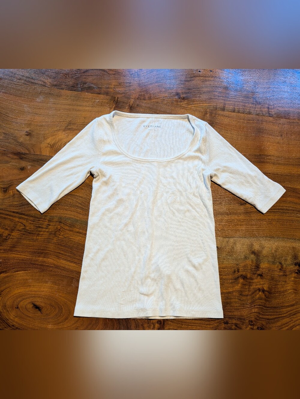 Everlane - Luxe Rib Scoop-Neck Tee 3/4 Sleeves | Small | White